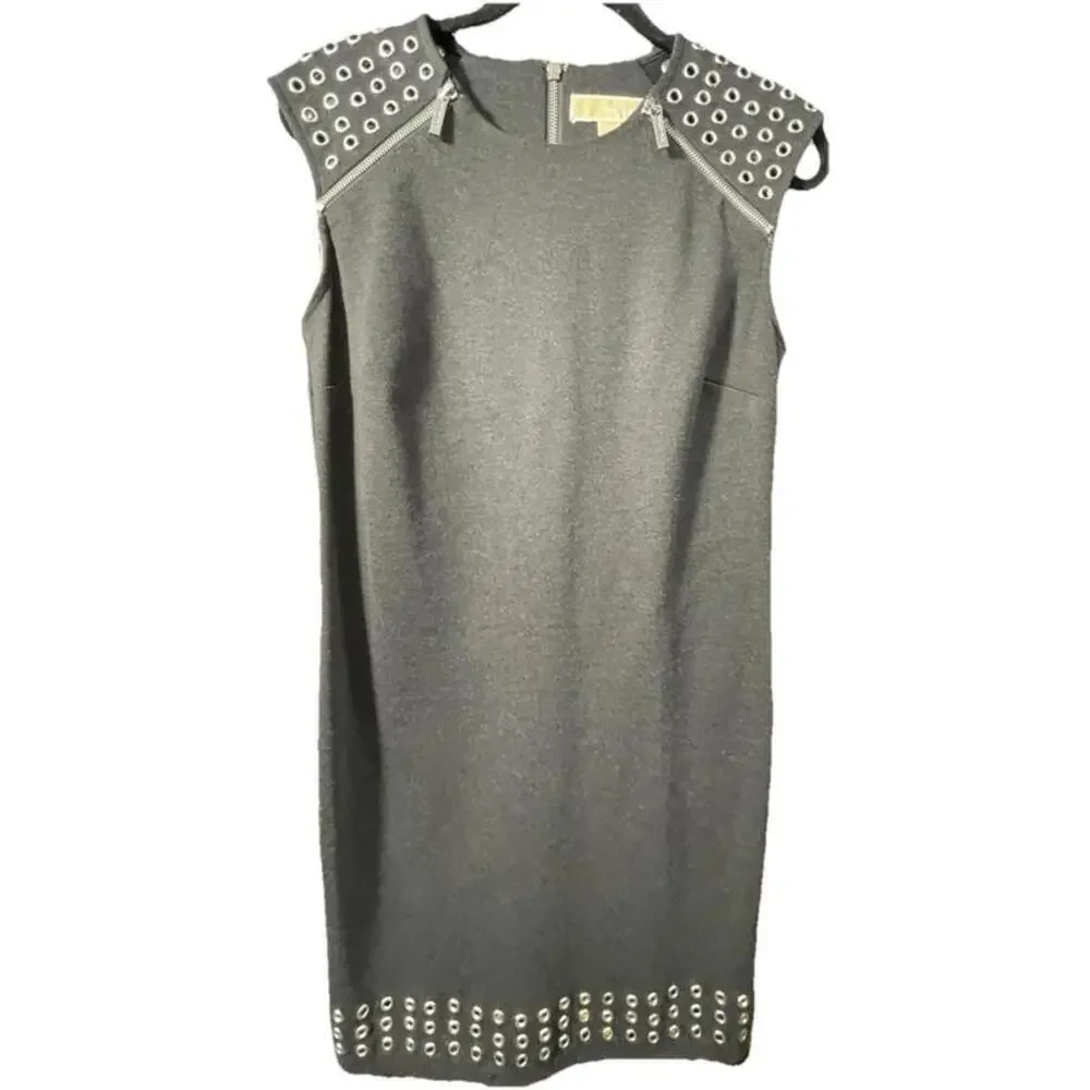 Michael Kors Women’s Gray Dress With Brass Grommets And Zipper Details Size 6